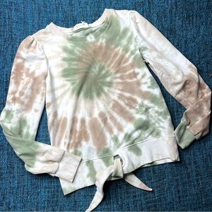 Anthropologie Lorna Tie Dye Sweatshirt in Green Brown Tie Front Women's Small
